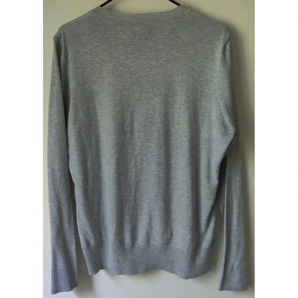 Debbie Shuchat Women's Sweater Gray‎ Sequined Crew Neck Pullover Artsy Size XL